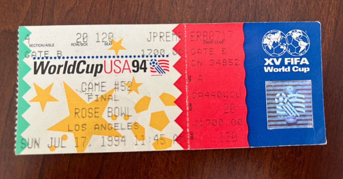 1994 FIFA World Cup Final Ticket– Rose Bowl, 7/17/1994 – “JPremr