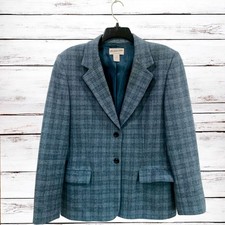 Pendleton Women's Plaid Wool Blend Blue Jacket Size 14