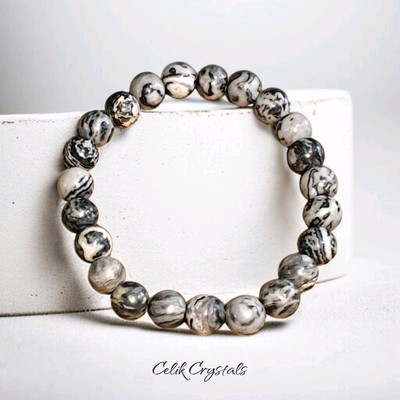 Map Jasper Bracelet Natural Stones 8mm Unisex Stretch Bracelet