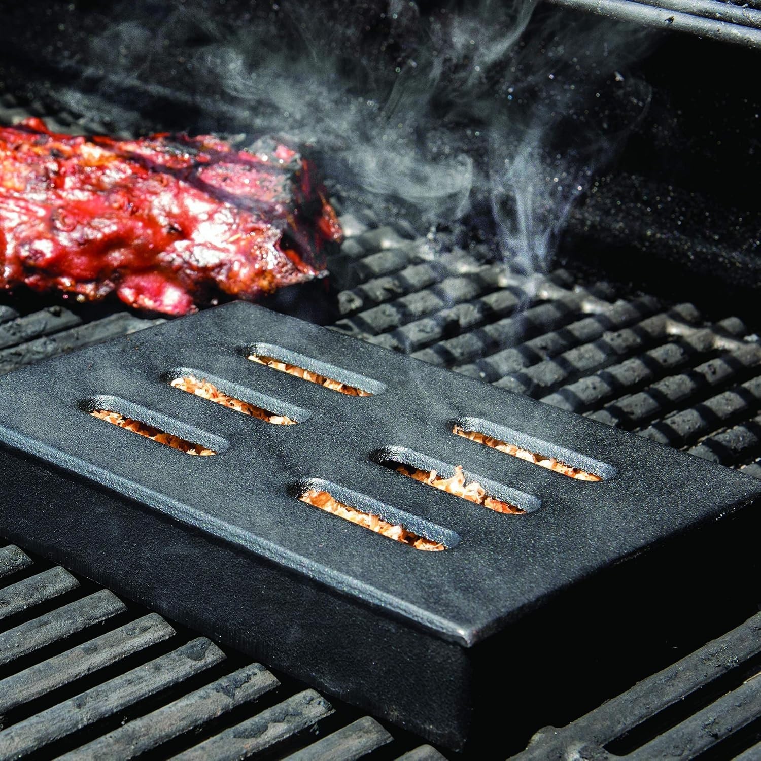 Cast Iron Smoker Box with Vented Lid - Ideal for Gas or Electric Grills