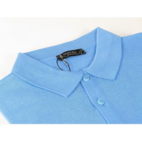 Hombres PRINCELY Suave Lana Merinos Suéter Tejido Ligero Polo 1011-40 Azul Cielo - Imagen 2 de 6