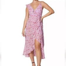 Laundry By Shelli Segal Dress Womens Size 12 Pink Floral Sleeveless Wrap Front