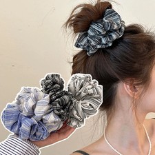 Colorful college style blue striped large intestine hair band, women's bun hair