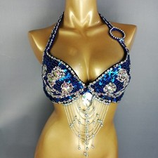 Women Sequins Beaded Belly Dance Costume Carnival Dancewear Top Bra 14 Colors