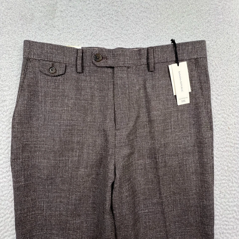 Pantalones ajustados Banana Republic para hombre 33S tiro medio tweed oficina marrón nuevos con etiquetas Foto 2 de 4