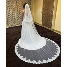 Bridal veil 2 tier blusher lace edge cathedral length