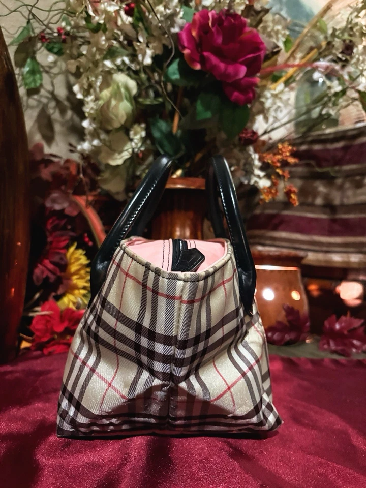 Burberry синий ярлык Nova чек холст розовый коричневый мини сумка с короткими ручками - Изображение 4 из 4