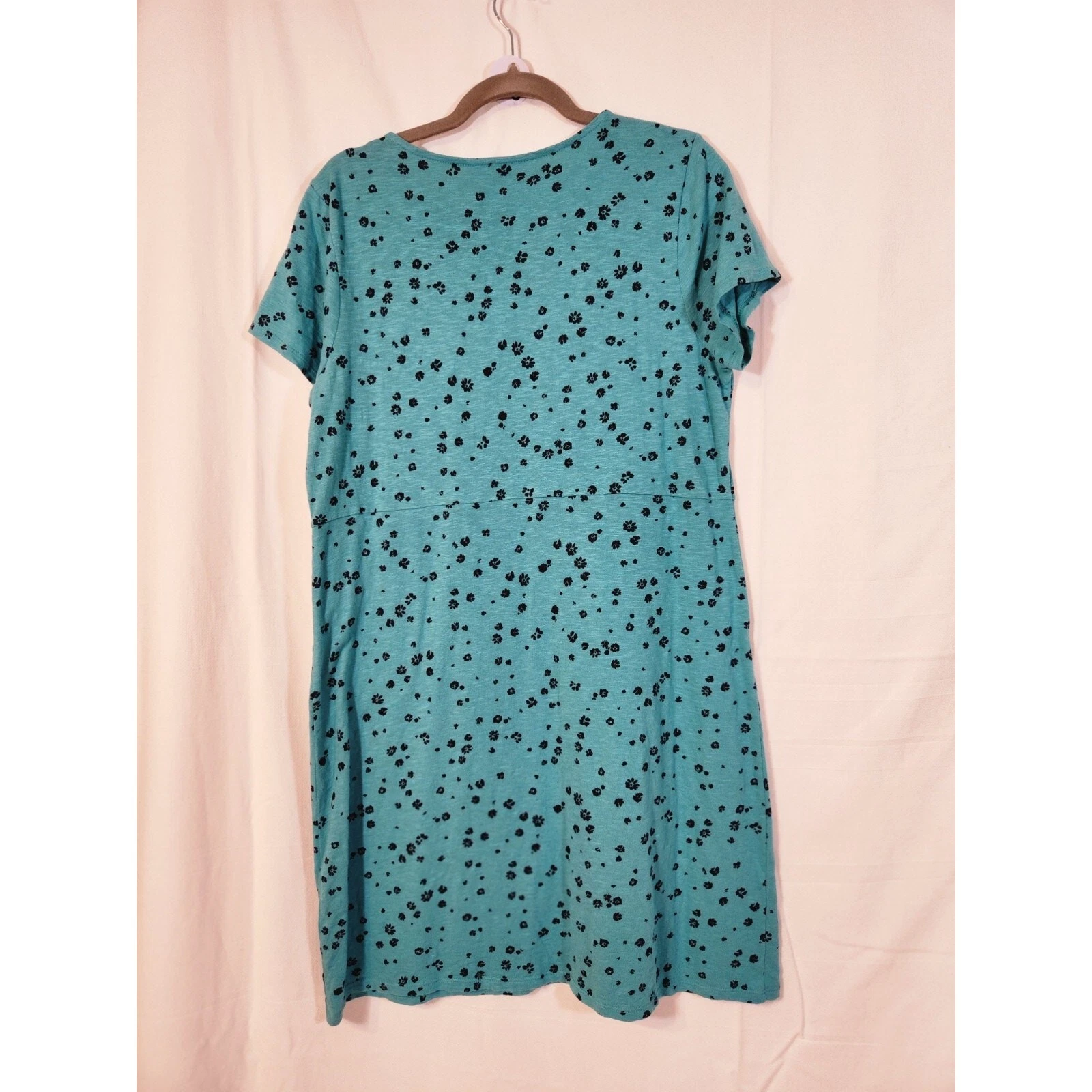 VETEMENTS Abito tubino J.Jill $99 Medium Petite Teal nero Disty floreale in maglia con tasche