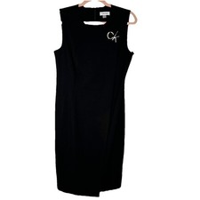 NEW Calvin Klein Little Black Dress LBD With Gold CK Removable Logo Pins Size 8