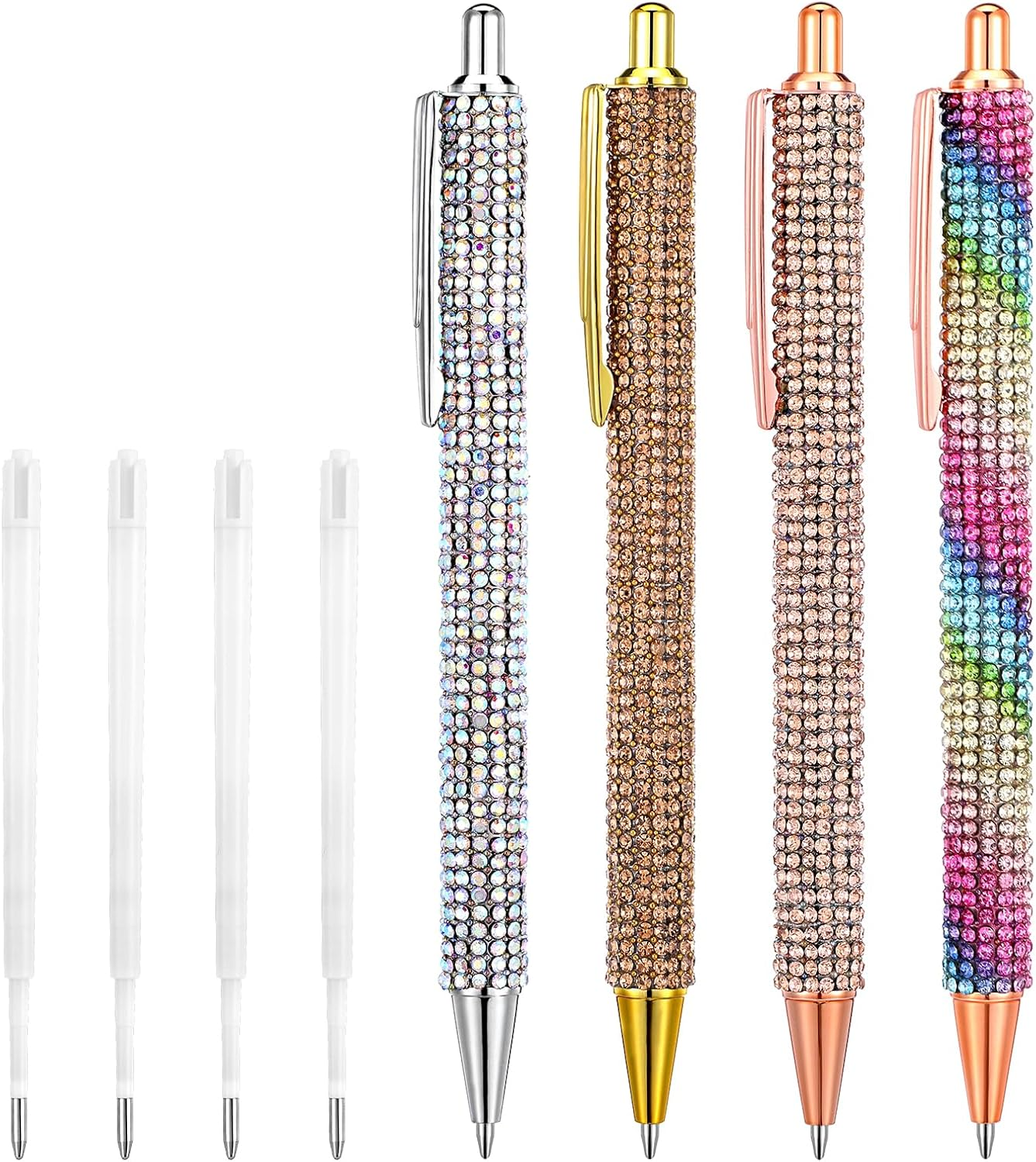 4 Pcs Bling Rhinestone Sparkly Pens for Women with 4 Pcs Black Ink Refills Cute