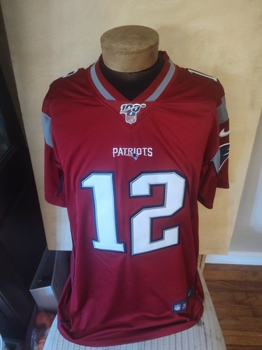Tom Brady #12 New England Patriots Nike 100 Years Large Red Football Jersey Sewn