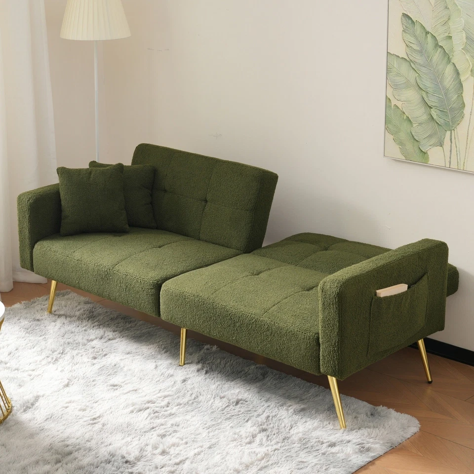 Sofa Bed Sleeper Fabric Love Seat Sofa Couch Sofa Settee for Living Room Green - Image 4 of 4