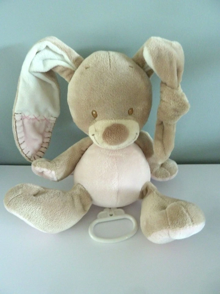 *. DOUDOU PELUCHE MUSICAL NATTOU  LAPIN ROSE BLANC BEIGE MARRON TTBE - Photo 2/4