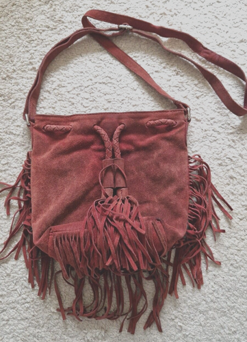 Rotbraune Handtasche / Umhängetasche mit Fransen von Baccini