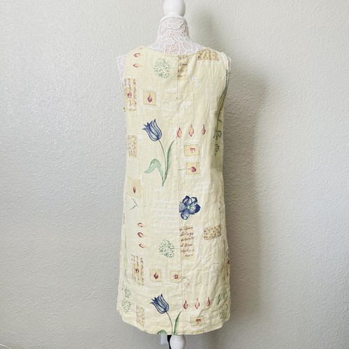 Sweet Jessie Petite Size S Yellow Vintage Handwriting Cottagecore Linen Dress - Picture 10 of 13