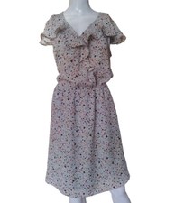 BCBG Dress Woman L Multicolor Ruffle Chiffon Lined Elastic Waist Confetti AOP