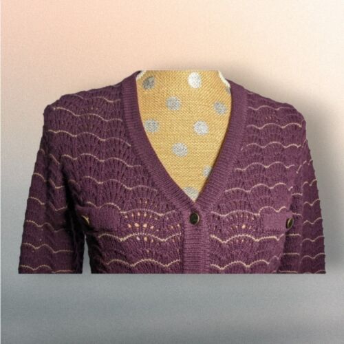 SAKS FIFTH AVENUE Cardigan Sweater CASHMERE WOOL Sz Medium RAISIN FLAX NWT - Picture 2 of 10