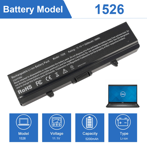 Battery for Dell Inspiron 1525 1526 1545 1546 1440 1750 X284G RN873 K450N 58Wh - Picture 3 of 12