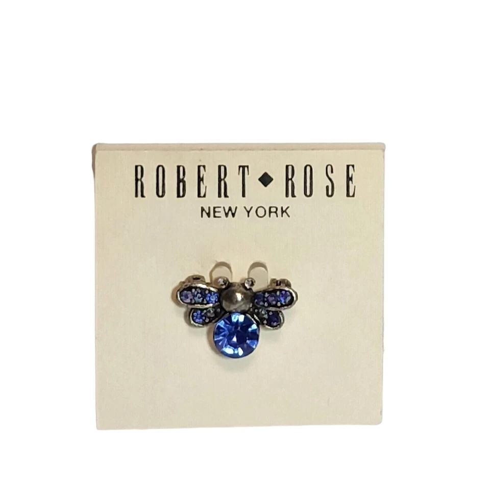 Robert Rose Blue Bug Bee Rhinestone Small Brooch Pin - Image 2 of 4