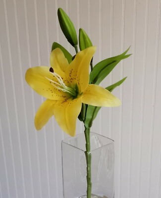 Yellow Tiger Lily 16''H Branch Realistic Quality Silk Flower Artsy Home Decor