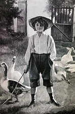 Rebaudi FARM BOY with DUCKS - P'TIT LOUIS - 1890 Engraving Art Print Matted