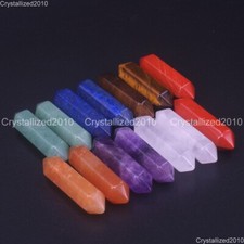 Natural Gemstone Hexagonal Pointed Reiki Raw Wand Pendant Beads Healing 10x42mm