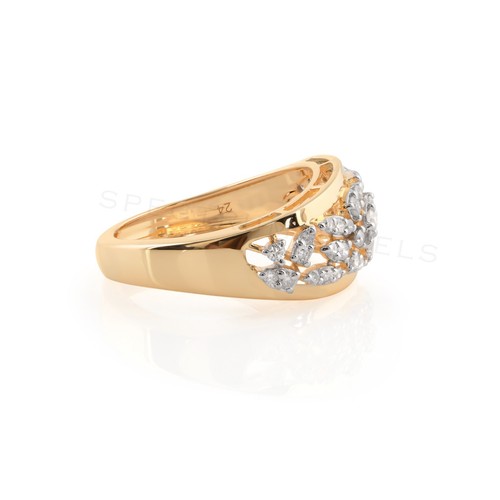 Round Pave Lab Grown CVD Diamond Ring 18k Yellow Solid Gold Birthday Gift 0.43Ct - Picture 2 of 8