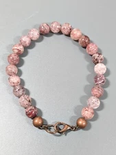 Beachy Coastal Boho Purple Red Stone Polished Bead Copper Tone Bracelet Western