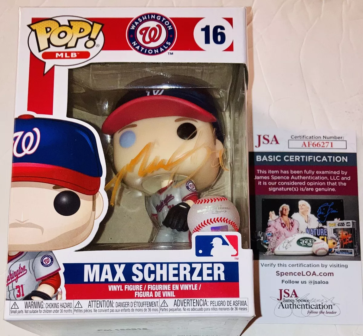 MAX SCHERZER SIGNED AUTOGRAPH FUNKO POP FIGURE WASHINGTON NATIONALS JSA COA  RARE