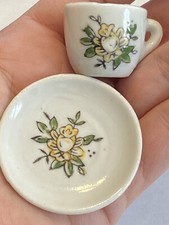 Vintage Child's Tea Set Play Dishes Cup And Saucer Yellow Flower Marked Japan