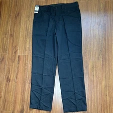 Kenneth Cole Reaction Flat Front Trousers Black Bead Stripe Pants 36x32 NWT
