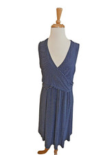 Bodice Wrap GAP Maternity Navy Blue White Striped DRESS Stretch Midi Length L
