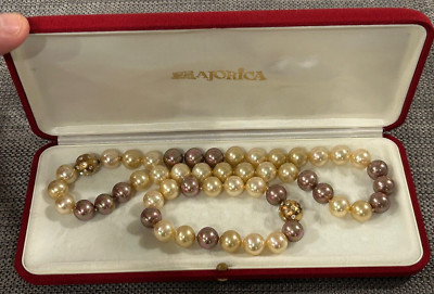 Vintage MAJORICA Pearl Choker Necklace and Bracelet in Original Case