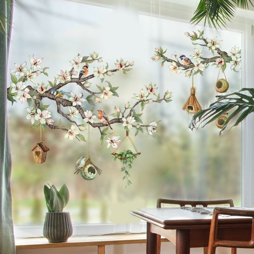 Bird on Tree Branch Glass Flower Decal Stickers Decorations Decal Wallpapers - Picture 7 of 8
