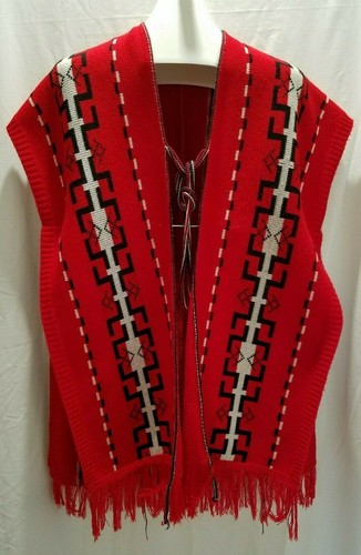 NO BRAND CARDIGAN PONCHO STYLE RED,BLACK & WHITE SEE MEASUREMENTS FOR SIZE #2887 - 第 1/12 張圖片