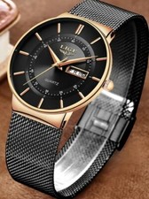 LIGE Mens Quartz Watch Ultra thin Steel Sports Wristwatch Calendar Watches NEW