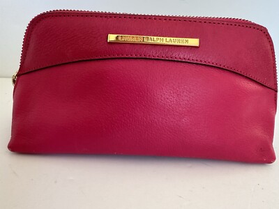 Vintage 90's Ralph Lauren Bright Pink Leather Cosmetic Makeup - Main Image