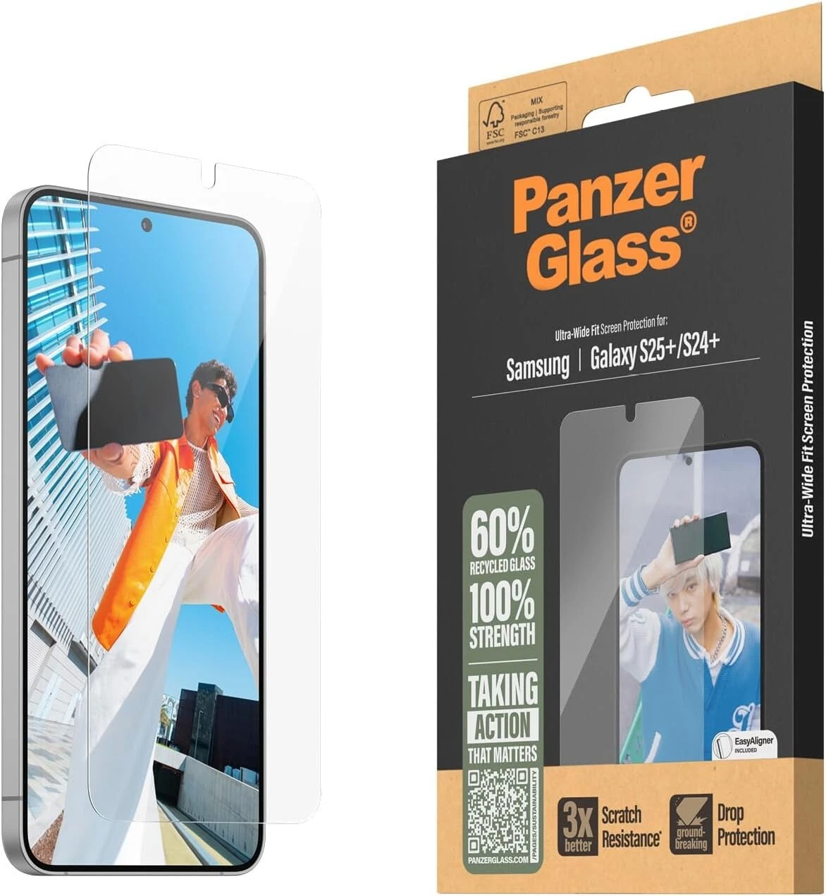 PanzerGlass Screen Protector for Samsung Galaxy S25 Plus Tempered Glass, High Sc