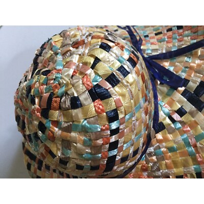 Vtg 1970\'s  Women\'s Hand Woven Straw Hat Multi Colored Textured Rafita Wide Brim Vtg 1970 main image 4