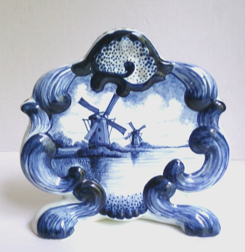 Antique OUD Delft Handpainted Blue & White Pottery Decor Shell RARE Marked 6.5"