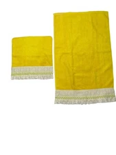 Vintage St Mary’s Hand Towel wash Cloth Terry Bright Yellow Lace Set Of Two
