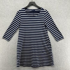 Gap Dress Womens Size Medium Blue Striped A Line 3/4 Sleeve Scoop Neck Pockets