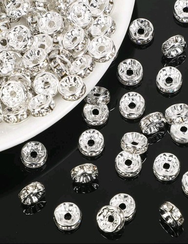 100pcs Silver Plated Round Czech Crystal Rhinestone Rondelle Spacer Beads 6mm - Picture 4 of 4