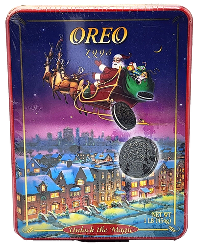 VTG NOS Sealed 1995 Christmas Oreo Tin Box Unlock The Magic Double Stack 1 lb