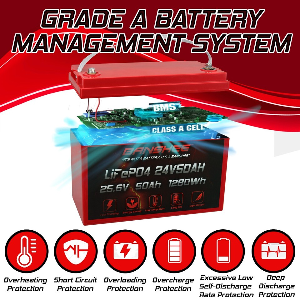 24V Lithium Battery 50Ah Lifepo4 Trolling Motor RV Battery Built-in BMS ...