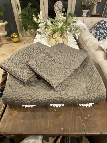 Eileen Fisher Home Queen Seide Tagesdecke Bettdecke Quilt Shams Kissenbezüge Braun