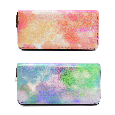 Premium Textured Vegan Leather Multicolor Tie Dye Continental Zip Around Wallet