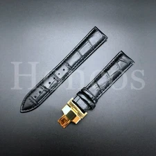 18MM LEATHER STRAP BAND FITS FOR LONGINES WATCH DEPLOYMENT BUCKLE CLASP BLACK