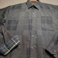 F/X FUSION Men’s Size XL Gray Geometric Block Button Up Shirt Flip Cuff L/S