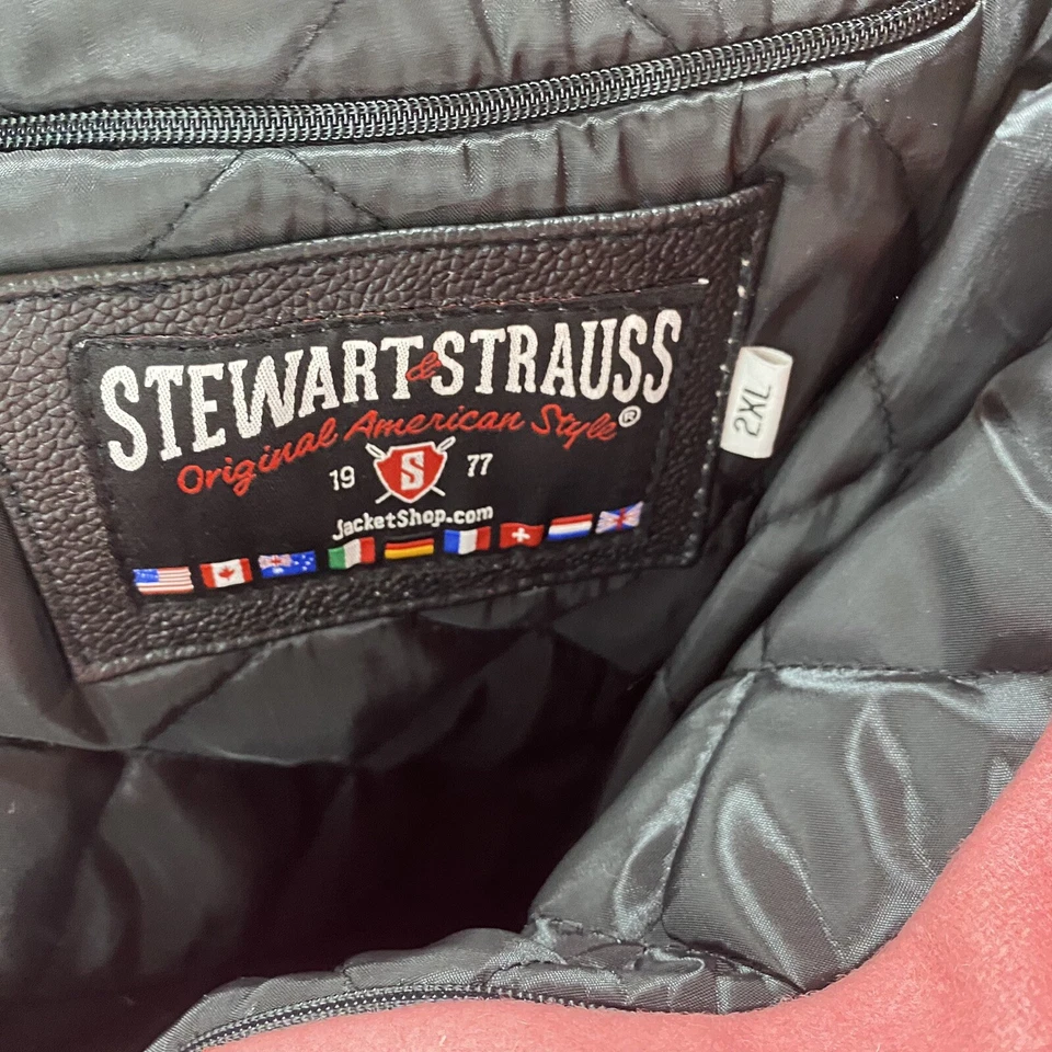 Chaqueta Bomber Universitaria Stewart & Strauss Rosa Lana Cuero Blanco Letterman. 2XL Foto 4 de 4